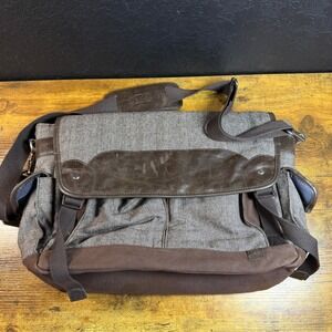Cutter & Buck Messenger Bag Brown Herringbone Leather Trim Laptop Bag Crossbody